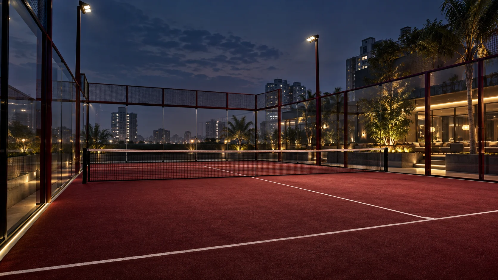 Panoramic glass padel court at Padel District